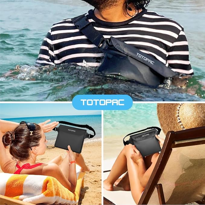 2-Pack Waterproof Fanny Pack, Phone Pouch with Waist Strap, 9x6.7 Inch Dry Bag for Phone, Cash, and Valuables – for Swimming, Kayaking, Boating, Snorkeling, and Water Sports (2, Black + Black)