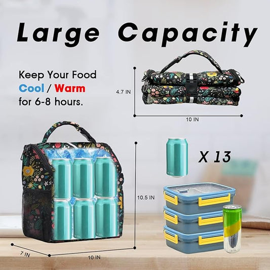 VLM Lunch Box for Women, Insulated Lunch Bag Women with Adjustable Shoulder Strap, Cute Lunch Tote Bag for Work,Picnic,Camping