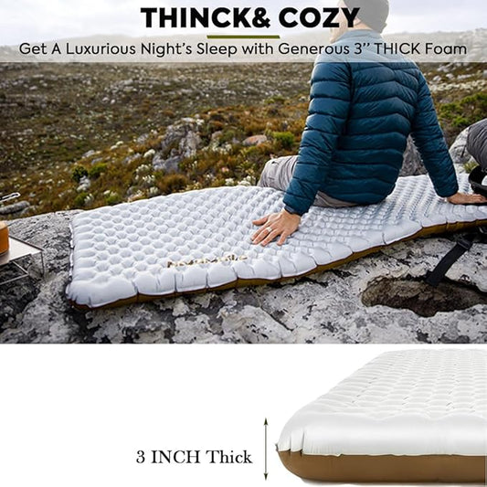 Naturehike Self-Inflating Sleeping Mats for Camping, 3'' Ultra Thick Camping Mat 5.8 R-Value Insulated Camping Mattress, 4-Season Inflatable Foam Camping Mat for Car, Hiking(R5.8 Rectangles - Plus)