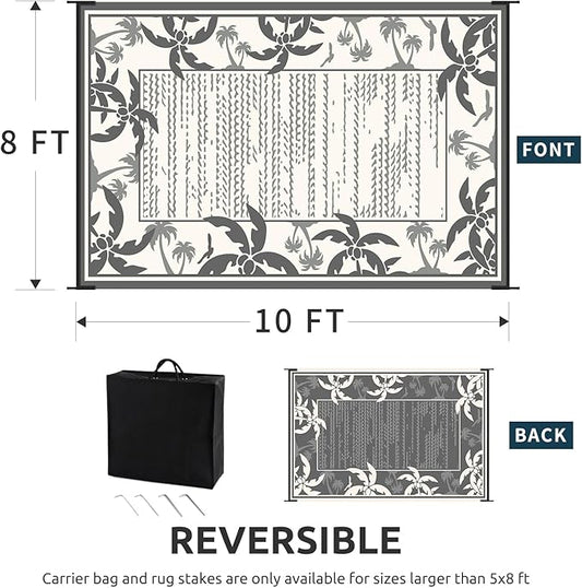 COCOER Outdoor-Rug 8x10 ft Waterproof Reversible Outdoor Plastic Straw Rug RV Indoor Outdoor Carpet Quick Dry Patio Rug Camping Mat for Balcony Backyard Picnic Beach-Grey&Beige