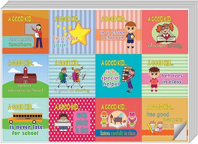 Creanoso A Good Kid Behavior Stickers - at School Stickers (20-Sheet) – Gift Giveaways Stickers for Kids – Awesome Stocking Stuffers Gifts for Boys & Girls, Teens – Table Surface Décor Art Decal