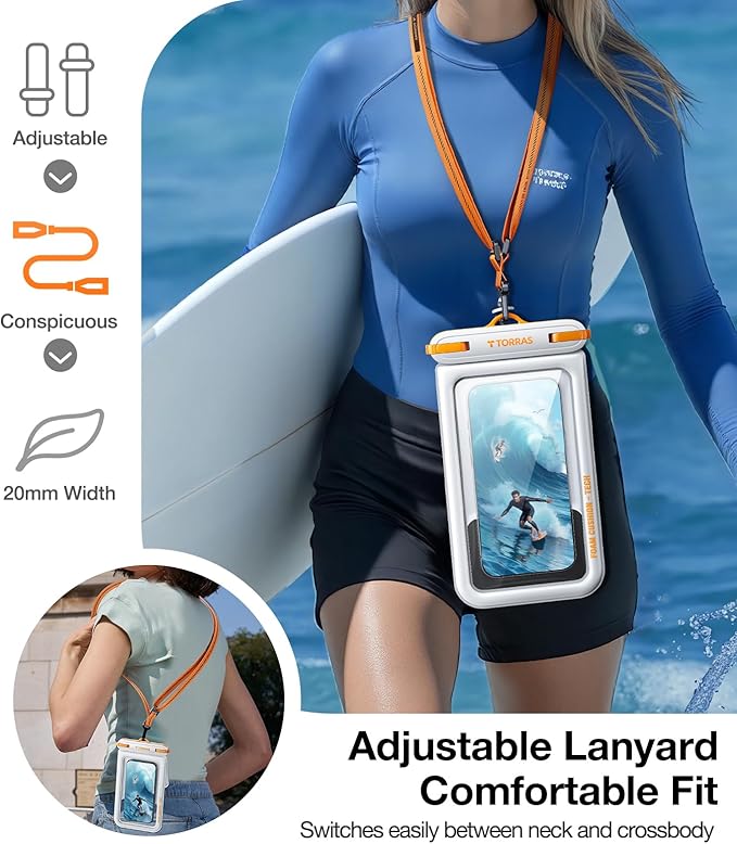 TORRAS IP68 Waterproof Phone Pouch Double Space, Floating Waterproof Phone Case with Lanyard for iPhone 16 Pro Max 15 14 13 S25 S24, Phone Dry Bag Vacation Cruise Ship Travel Essentials 7.0'', White