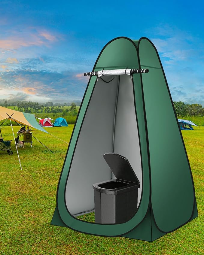 Camping Bathroom Tent and Toilet, 16.5'' XL Portable Toilet Tent for Adults Camping Toilets Portable Tent, Pop Up Privacy Toilet Tent for Camping