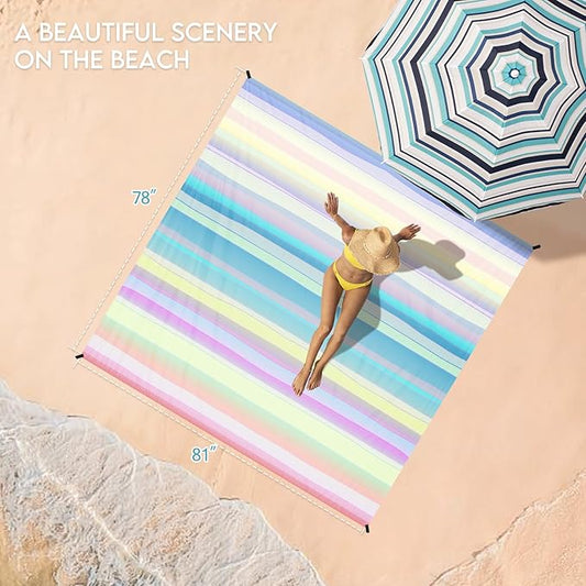 BYDOLL Beach Blanket 78''X81'' 4-7 Adults Oversized Lightweight Waterproof Sandproof Blanket for Beach Large Picnic Mat Travel Camping