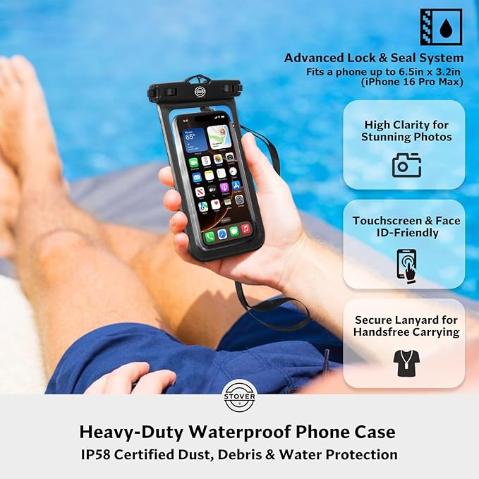 STOVER 5/10/25/30/40/55L Waterproof Dry Backpack & Phone Case- Medium Floating Dry Bag for Kayaking, Travel, Hiking, Fishing, Camping, Motorcycles & Beach, Heavy-Duty Roll Top Men/Women (Black)