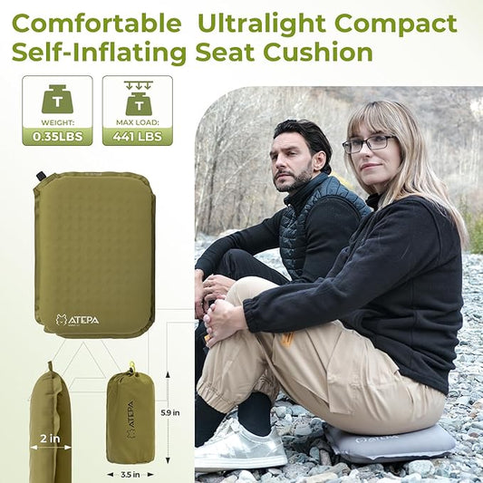 ATEPA Inflatable Stadium Seat Cushion, Self-Inflating Memory Foam Stadium Seats Camping Accessories Chair Pad for Outdoor Airplane Travel Bleacher Patio Backpacking