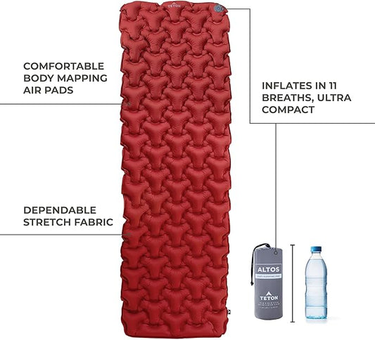 Teton Self Inflating Sleeping Pad, Inflatable Camping Sleeping Pads, Compact Mat for Camping, Backpacking, and Hiking.