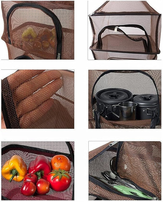 Desy & Feeci Camping Dry Net-4 Layer Outdoor Hanging Foldable Drying Rack, Camping Organizer Mesh Dryer Storage for Home Picnic BBQ Tableware/Dishes/Food/Vegetables/Fruit/Clothing