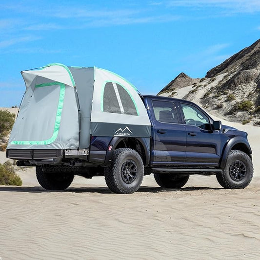 Pickup Truck Tent, Waterproof PU2000mm for Camping 5.5-6.5 Ft Bed, 2-Person Sleeping With Double Layer Design Windows, Expandable Triangle Sunshade Awning