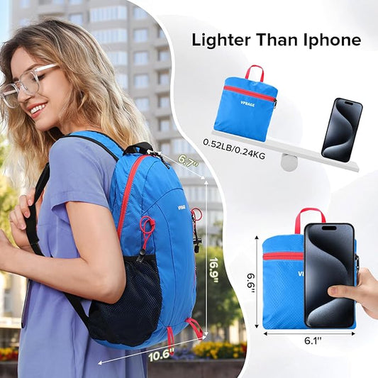 15L Water-resistant Hiking Daypack, Small Backpack Travel Outdoor, Lightweight Day Pack with Tool Loops