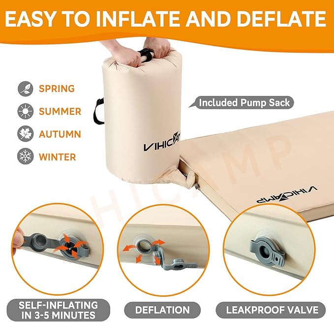 Self-Inflating Sleeping Pad for Camping - Inflatable Foam Camping Mattress with Pump Sack, Outdoor Camping Pads, Comfort Sleeping Mat for Car, Bed, Insulated Foam Air Mattress for Camping