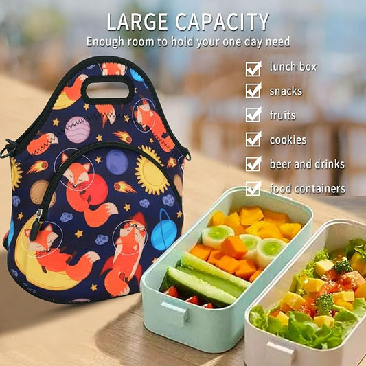 Violet Mist Neoprene Lunch Bag Reusable Insulated Box with Adjustable Shoulder Strap for Men and Women