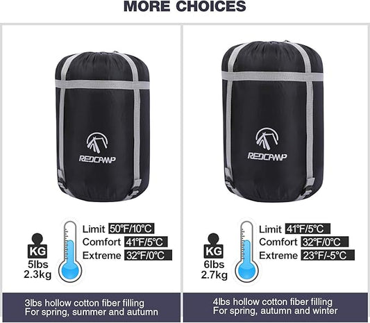 REDCAMP Flannel Sleeping Bag for Adults, Comfortable Cotton Sleeping Bags for Camping with Detachable Hood, Red/Grey/Blue