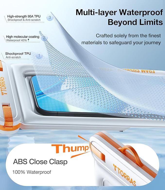 TORRAS IP68 Waterproof Phone Pouch Double Space, Floating Waterproof Phone Case with Lanyard for iPhone 16 Pro Max 15 14 13 S25 S24, Phone Dry Bag Vacation Cruise Ship Travel Essentials 7.0'', White
