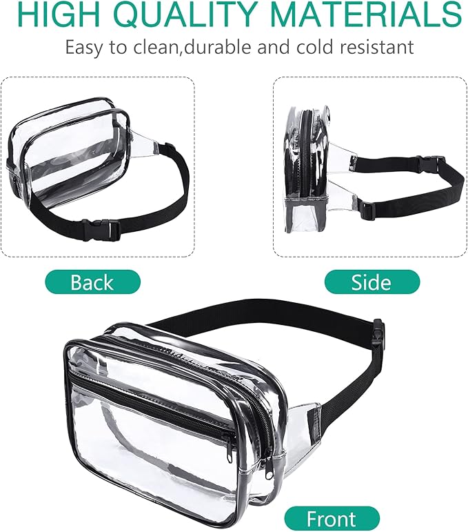 ORIA Clear Fanny Pack, Stadium Approved Waist Pack for Women Men, Waterproof Clear Waist Bag, Transparent Adjustable Belt Bag for Sports, Travel, Beach