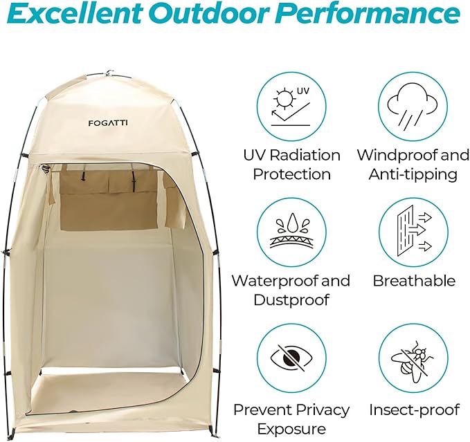 FOGATTI Portable Camping Shower Tent with Floor, 6.9 FT Extra Tall Shelter with 3 Internal Pockets and Carry Bag, Outdoor Privacy Tent for Shower Changing Dressing, Wind-Proof, Oversize, Easy Set Up