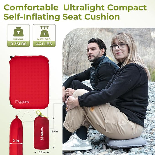 ATEPA Inflatable Stadium Seat Cushion, Self-Inflating Memory Foam Stadium Seats Camping Accessories Chair Pad for Outdoor Airplane Travel Bleacher Patio Backpacking