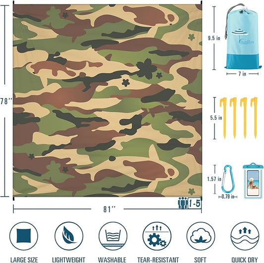 Beach Blanket Sandproof Waterproof 78''×81''1-5 Adults Oversized,Compact Lightweight Durable Beach Mat for Travel Camping Hiking Picnic Blanket