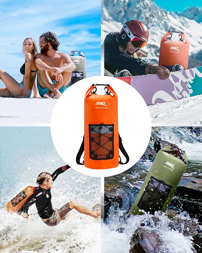 3D MAXpider Roll Top Dry Bag Backpack 30L, Waterproof Lightweight Floating Marine Drybag - Detachable Straps, Mesh Front Pocket - Travel, Hiking, Fishing, Swimming, Boating, Kayaking, Camping (Black)