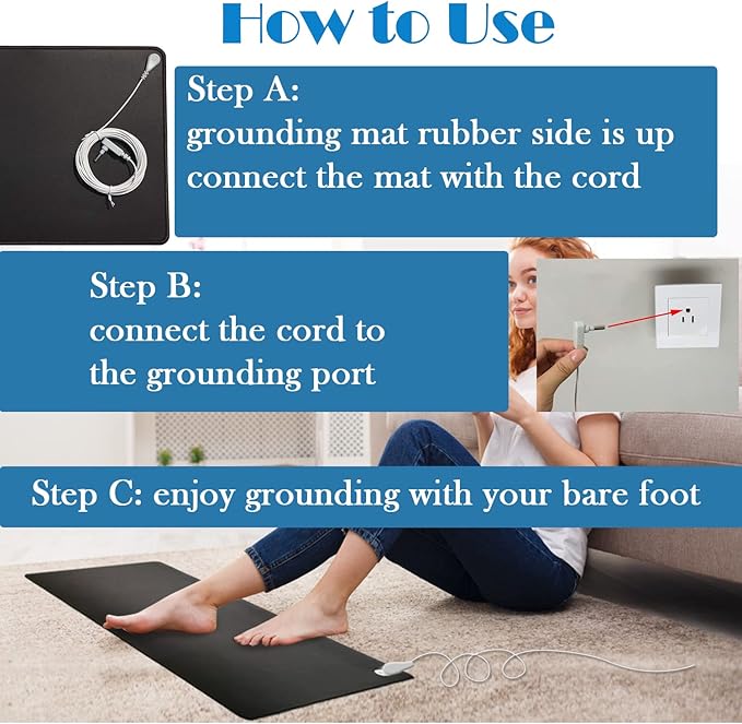 Grounding Mat for Improving Sleep, Grounding Pad for Health, Grounding Bed Mat with Grounding Cord for Better Working (11.6IN * 39IN)