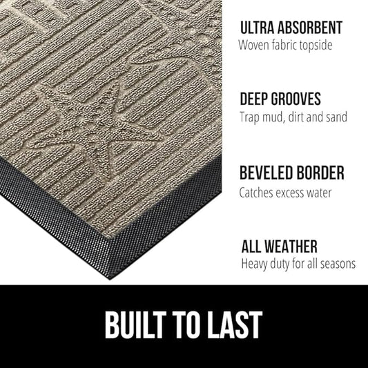 GORILLA GRIP 100% Waterproof All-Season WeatherMax Doormat, Durable Natural Rubber, Stain and Fade Resistant, Low Profile, Indoor Outdoor Door Mats, Easy Clean Patio Entrance Mat, 17x29, Sand Beach