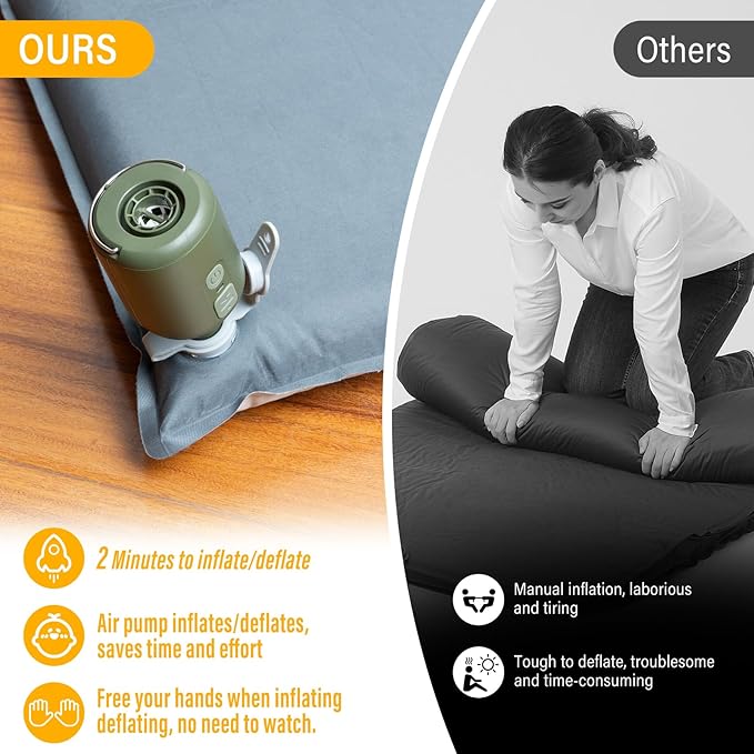 SUV Air Mattress Car Bed Camping, Inflatable Car Camping Pad with Air Pump, Ultrathick Memory Foam Camping Mattress, 9.0 R-Value Insulated Sleeping Pad 2 Person, Camping Mat for Hiking and Backpacking