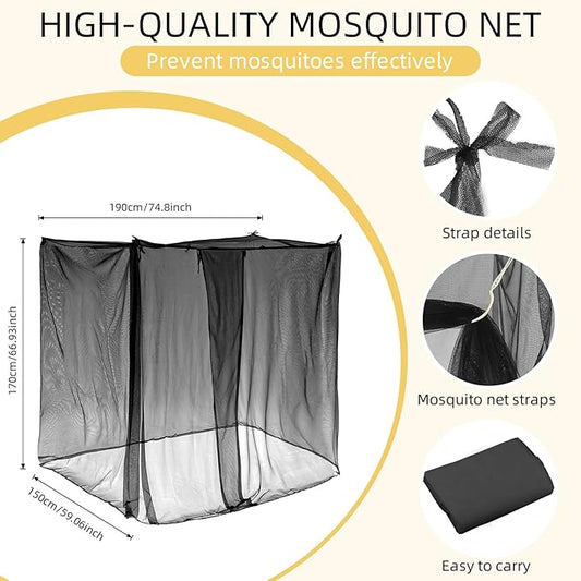 4 Corners Mosquito Net for Mosquiteros para Camas Bed Canopies Netting Bed Drapes Rectangular Mosquito Mesh for Camping Home Outdoor Travel Dormitory(Black,L75 X W79 X H67 Inch)