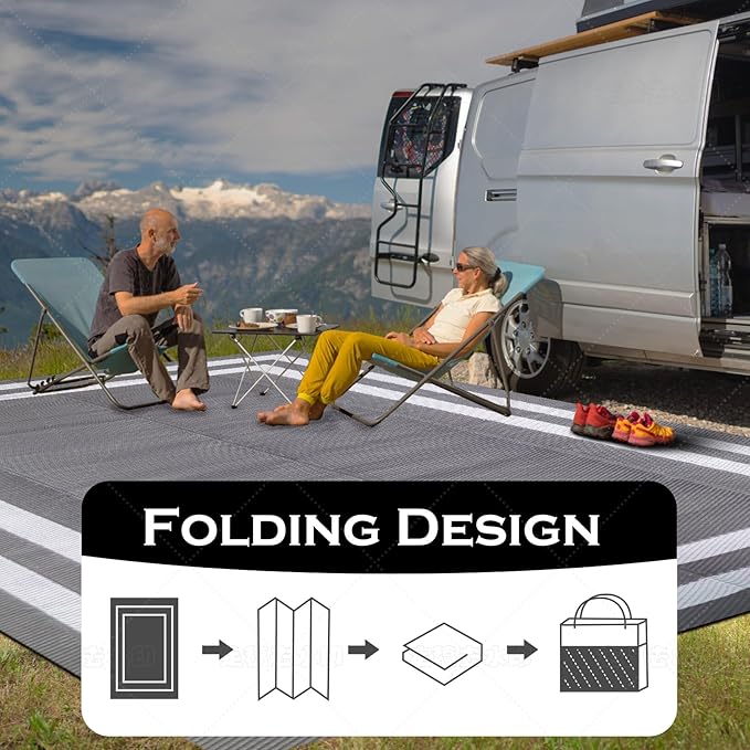 8'x 10' Outdoor Rug,Waterproof Reversible Patio Rugs,8x10 ft Plastic Straw Outdoor Carpet Foldable Plastic Camping Mat for Outside RV, Patio,Picnic,Camper,Balcony,Porch(Gray&White)