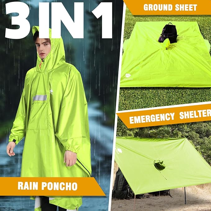 ANYOO Hooded Rain Poncho for Adults Waterproof Lightweight Rain Coat for Men Women Reusable Rain Jacket for Emergency Outdoor