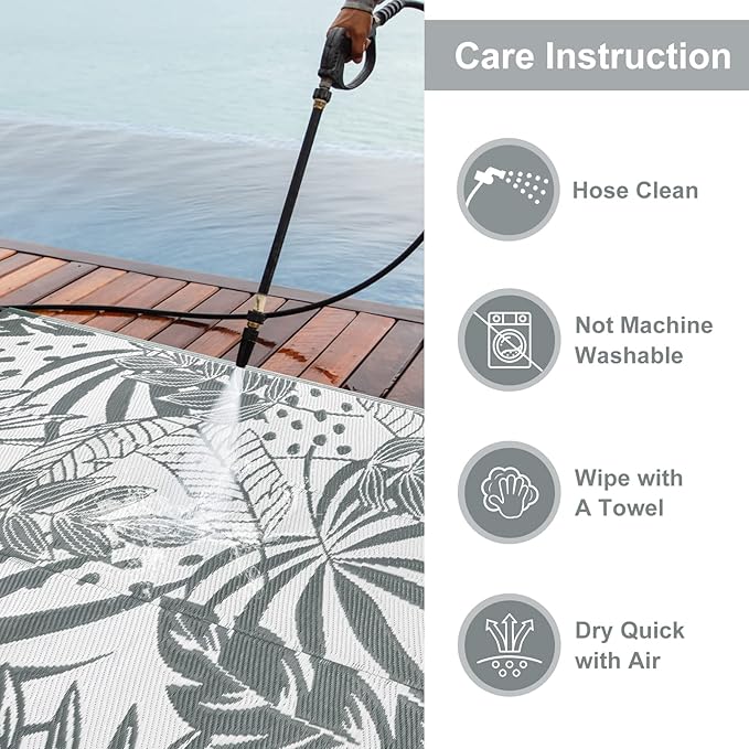 Anidaroel Outdoor Rugs 8x10ft for Patios Clearance Waterproof, Reversible Tropical Plastic Straw Camping Mat Outside Rug, Large Outdoor Area Rug for RV, Porch, Deck, Balcony, Picnic(8'x10')