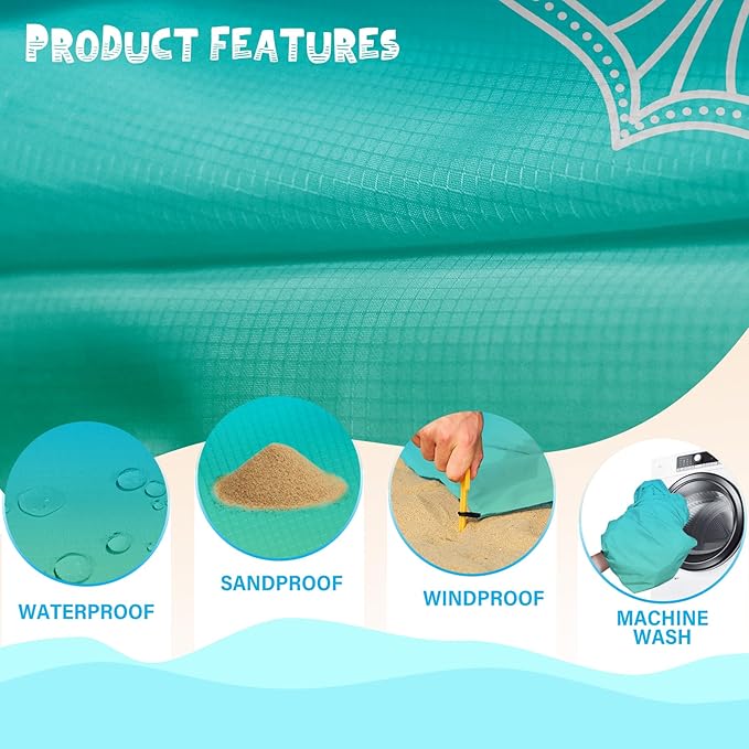 Beach Blanket Waterproof Sandproof 1-7 Adult Oversized 78 '' ร 81 '' Lightweight Durable Compact Sand Free Beach Mat for Travel Camping Hiking Picnic Blanket Extra Large