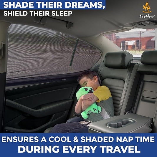 EcoNour Car Window Screens for Camping (Pack of 2) | 100% Protection from Bugs, UV and Mosquito Net | Breathable Mesh Baby Window Covers for Privacy Blackout (Medium 32"x16") | Car Window Accessories