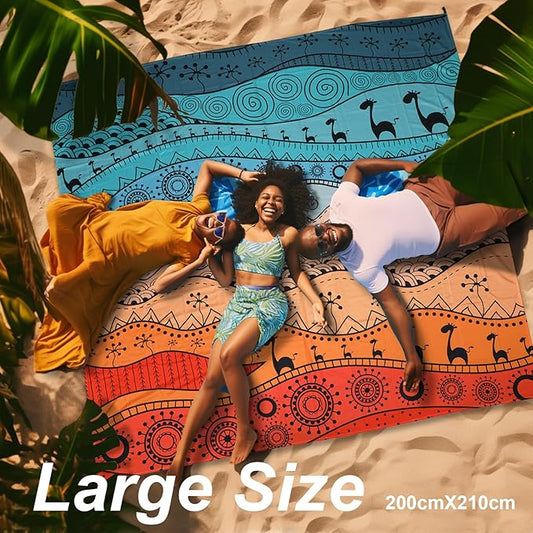 Beach Blanket Waterproof Sandproof, 79" x 83" Extra Large Sand Free Quick Drying Beach Mat, Compact Outdoor Picnic Mat for Travel, Hiking, Camping (Bohemian)