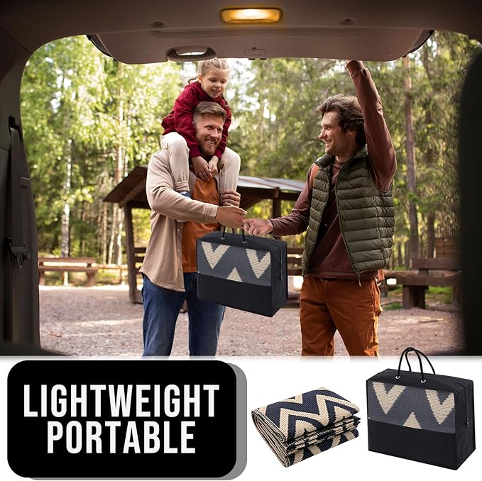 OLANLY Waterproof Outdoor Rug 5x8 ft Clearance, Reversible Outdoor Plastic Straw Rug, RV Mat, Indoor Outdoor Carpet for Patio, Camping, Balcony, Deck, Backyard, Black & Beige