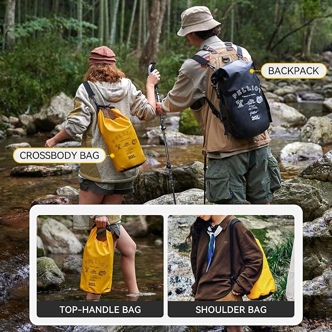 20L Waterproof Dry Bag Tough & Water-repellent Storage Bag with Adjustable Shoulder Straps Lightweight Portable Backpack Dry Bags for Kayaking Boating Camping Khaki