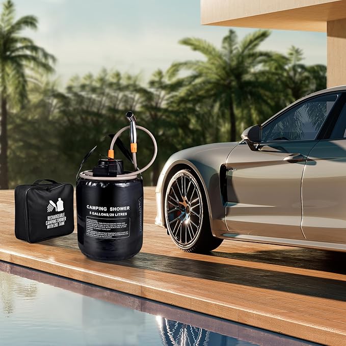 Portable camping shower,5 gallon/20 liter black PVC water bag,electric air pump,outdoor camping shower, solar water heater shower,built-in thermometer,beach,camping,hiking,outdoor shower ideal choice