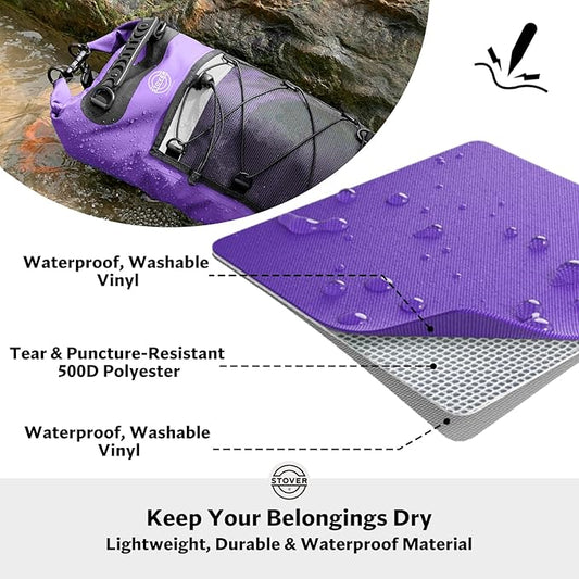 STOVER 5/10/25/30/40/55L Waterproof Dry Backpack & Phone Case- Medium Floating Dry Bag for Kayaking, Travel, Hiking, Fishing, Camping, Motorcycles & Beach, Heavy-Duty Roll Top Men/Women (Purple)