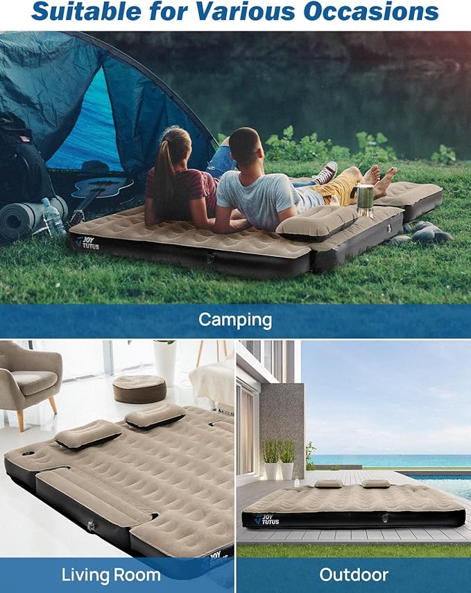 JOYTUTUS Truck Bed Air Mattress for 6.4-6.7Ft, Full Size Regular Beds for Pickup Outdoor Camping, Truck Tent Accessories with Carry Bag & Cup Holder & Cavity Design, Camel&Black