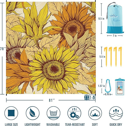 Beach Blanket Sandproof Waterproof 78''×81''1-5 Adults Oversized,Compact Lightweight Durable Beach Mat for Travel Camping Hiking Picnic Blanket