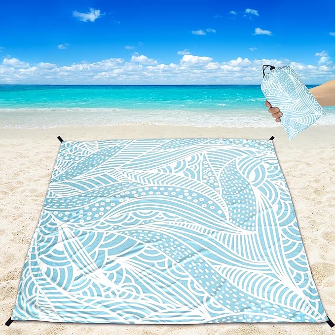 Beach Blanket Waterproof Sandproof Beach Mat 79โx 83โ for 1-4 Adults Quick Drying Durable Outdoor Picnic Mat for Beach Festival Travel Camping Hiking (BL-Ripple, 79"ร83"(4 Person))