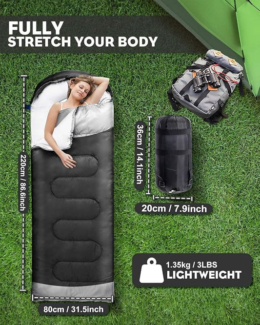 Rantizon Sleeping Bags for Adults Backpacking Lightweight Waterproof- Cold/Warm Weather Sleeping Bag for Mens Kids Boys Girls Camping Essentials Hiking Outdoor Travel Hunting with Compression Bags