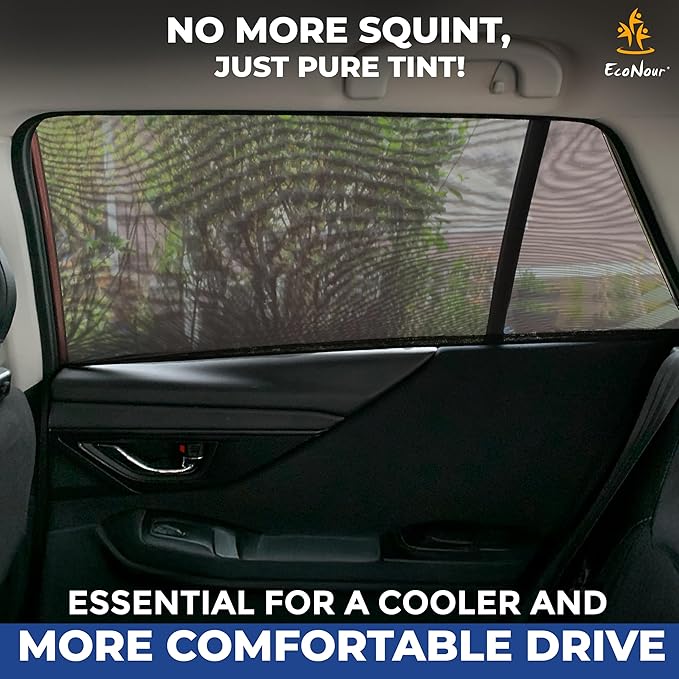 EcoNour Car Window Screens for Camping (Pack of 2) | 100% Protection from Bugs, UV and Mosquito Net | Breathable Mesh Baby Window Covers for Privacy Blackout (Medium 32"x16") | Car Window Accessories