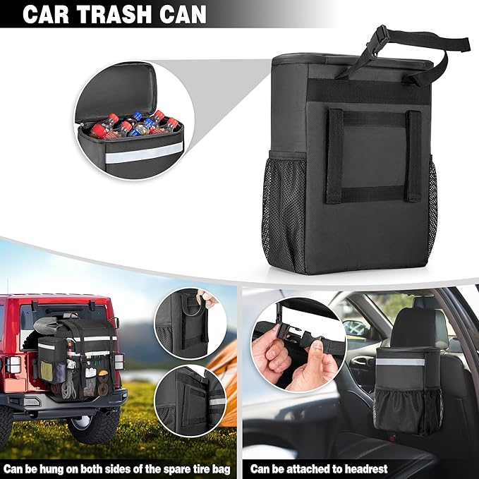 Spare Tire Trash Bag with a Car Trash Can, Tailgate Trash Bag for Truck, SUV or Car, Fits Tire up to 40”, Black