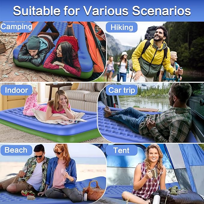 Double Sleeping Pad for Camping, Extra Thick 5 Inch Self-Inflating 2 Person Camping Mattress,with Built-in Foot Pump, Insulated Inflatable Camping Mat for Backpacking, Hiking, Tents & Winter
