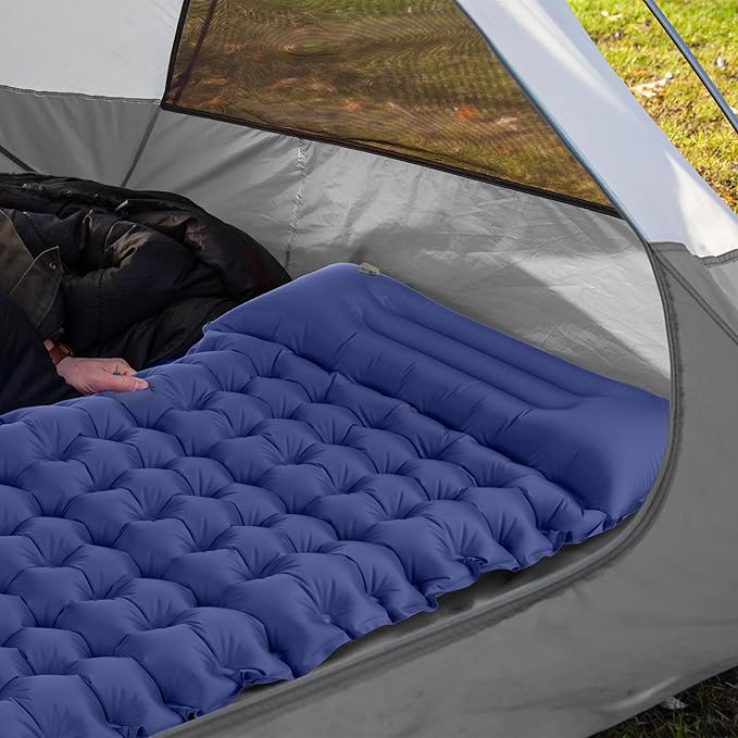 Wakeman Sleeping Pad for Camping - Inflatable Mat with Built-in Foot Pump - Waterproof Camp Mattress - Camping Gear Must Haves Outdoors (Blue)