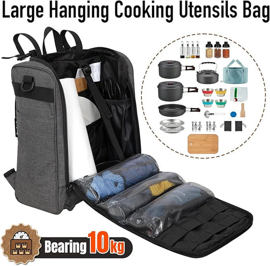 KingCamp Oversized Camping Kitchen Organizer, Ultralight Hanging Cooking Utensils Bag Portable Storage Backpack with Paper Towel Holder & 3 Pockets for Outdoor BBQ Cooking (Bag Only)