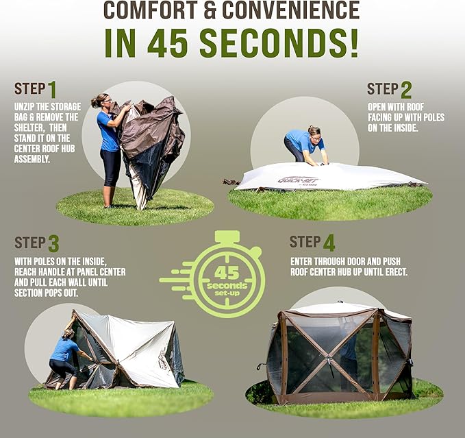 CLAM Pop Up Screen Tent, Outdoor Camping Gazebo Canopy, Escape, 11.5', Tan