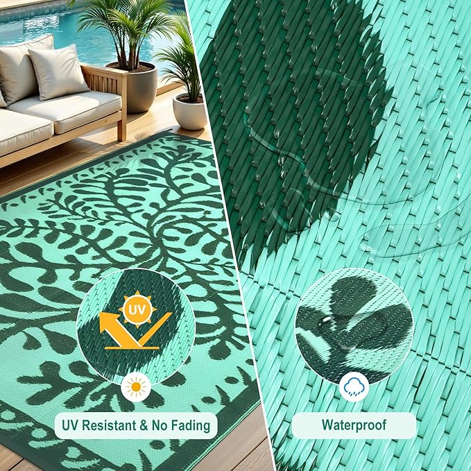 Anidaroel 8x10 Outdoor Rug for Patios Clearance, Waterproof Camping Rug for Outside RV, Reversible Plastic Straw Outside Rugs, Large Outdoor Area Rug for Garden, Camper(Green,8’x10’)