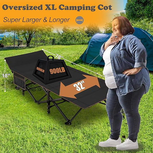 ABORON Oversized Folding Camping Cot for Adults, Double Layer 1200D, 500lb Capacity, Heavy Duty Guest Cot with Mat & Carrying Bag for Indoor & Outdoor Use
