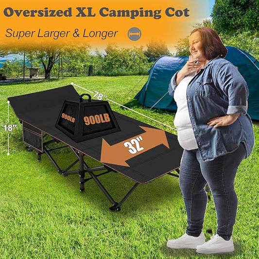ABORON 2PK Oversized Folding Camping Cot for Adults, Double Layer 1200D, 500lb Capacity, Heavy Duty Guest Cot with Mat & Carrying Bag for Indoor & Outdoor Use